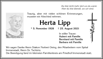 Traueranzeige von Herta Lipp von Allgäuer Anzeigeblatt