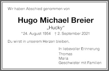 Traueranzeige von Hugo Michael Breier von Memminger Zeitung