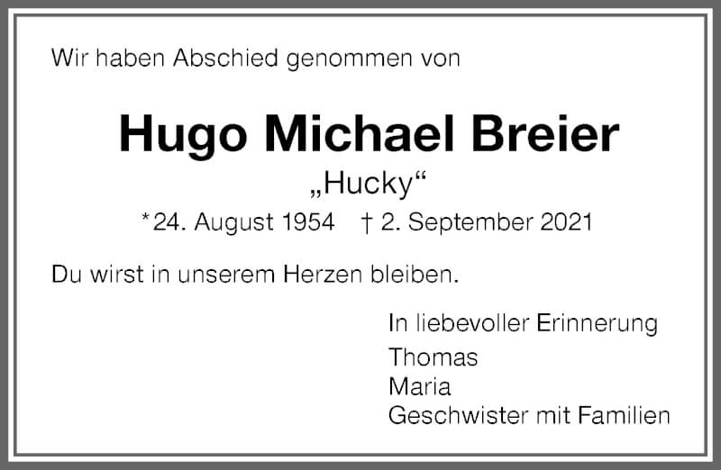  Traueranzeige für Hugo Michael Breier vom 17.09.2021 aus Memminger Zeitung