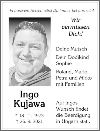 Traueranzeige von Ingo Kujawa von Allgäuer Zeitung,Kempten