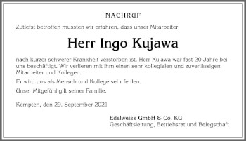 Traueranzeige von Ingo Kujawa von Allgäuer Zeitung,Kempten