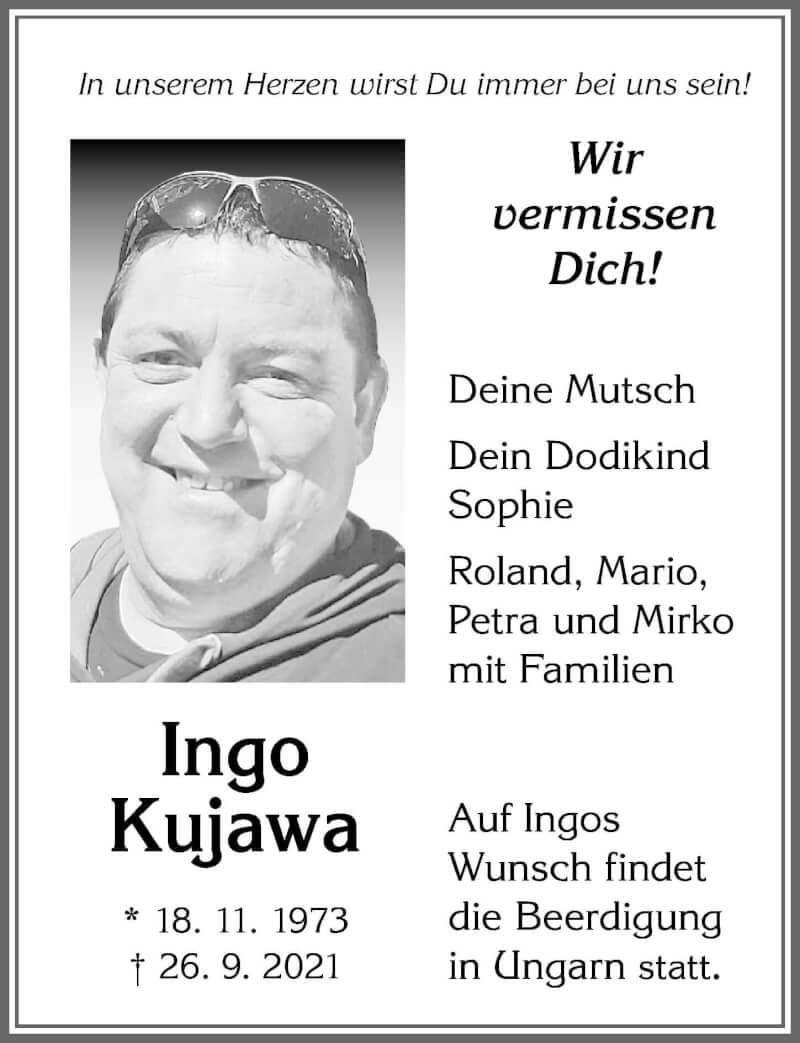  Traueranzeige für Ingo Kujawa vom 28.09.2021 aus Allgäuer Zeitung,Kempten