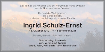 Traueranzeige von Ingrid Schulz-Ernst von Memminger Zeitung