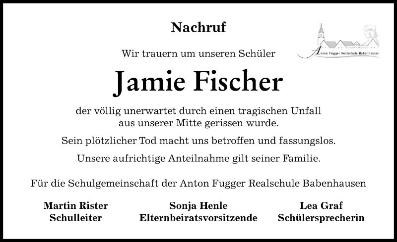  Traueranzeige für Jamie Fischer vom 11.09.2021 aus Memminger Zeitung