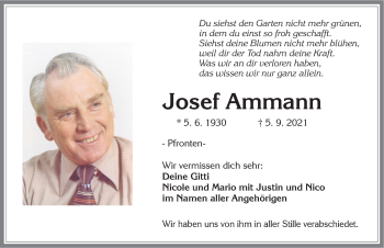 Traueranzeige von Josef Ammann von Allgäuer Zeitung, Füssen