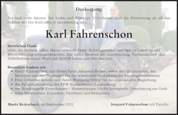 Traueranzeige von Karl Fahrenschon von Memminger Zeitung