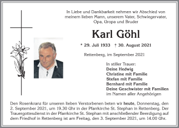 Traueranzeige von Karl Göhl von Allgäuer Anzeigeblatt