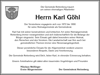 Traueranzeige von Karl Göhl von Allgäuer Anzeigeblatt