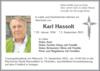 Traueranzeige von Karl Hassolt von Allgäuer Zeitung
