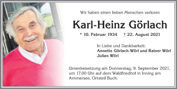 Traueranzeige von Karl-Heinz Görlach von Allgäuer Zeitung