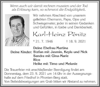 Traueranzeige von Karl-Heinz Pönitz von Allgäuer Zeitung, Füssen
