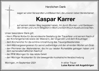 Traueranzeige von Kaspar Karrer von Memminger Zeitung