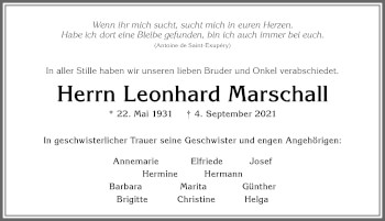 Traueranzeige von Leonhard Marschall von Allgäuer Zeitung, Marktoberdorf