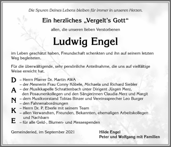 Traueranzeige von Ludwig Engel von Allgäuer Zeitung,Kempten