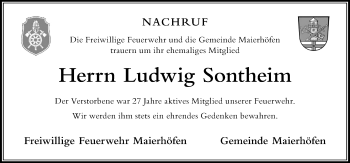 Traueranzeige von Ludwig Sontheim von Der Westallgäuer