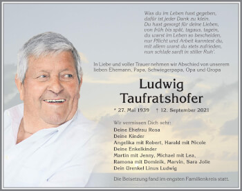 Traueranzeige von Ludwig Taufratshofer von Allgäuer Zeitung,Kempten