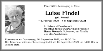 Traueranzeige von Luise Findel von Allgäuer Zeitung