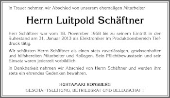 Traueranzeige von Luitpold Schäftner von Allgäuer Zeitung, Marktoberdorf