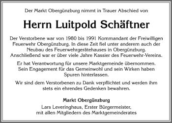 Traueranzeige von Luitpold Schäftner von Allgäuer Zeitung, Marktoberdorf
