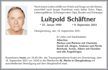 Traueranzeige von Luitpold Schäftner von Allgäuer Zeitung, Marktoberdorf