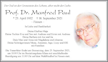 Traueranzeige von Manfred Paul von Allgäuer Zeitung, Füssen