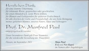 Traueranzeige von Manfred Paul von Allgäuer Zeitung, Füssen