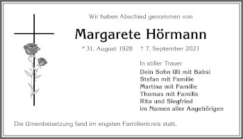 Traueranzeige von Margarete Hörmann von Allgäuer Zeitung,Kempten
