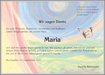 Traueranzeige von Maria  von Allgäuer Anzeigeblatt