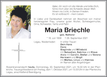 Traueranzeige von Maria Briechle von Memminger Zeitung