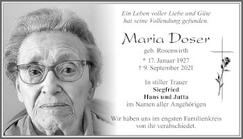 Traueranzeige von Maria Doser von Allgäuer Zeitung, Füssen