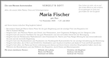 Traueranzeige von Maria Fischer von Allgäuer Zeitung