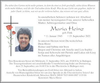 Traueranzeige von Maria Heinz von Allgäuer Zeitung, Marktoberdorf