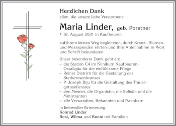 Traueranzeige von Maria Linder von Allgäuer Zeitung, Marktoberdorf