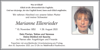 Traueranzeige von Marianne Ellenrieder von Allgäuer Zeitung, Kaufbeuren/Buchloe