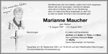 Traueranzeige von Marianne Maucher von Memminger Zeitung