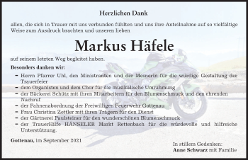 Traueranzeige von Markus Häfele von Memminger Zeitung