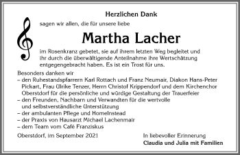 Traueranzeige von Martha Lacher von Allgäuer Anzeigeblatt