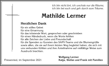 Traueranzeige von Mathilde Lermer von Allgäuer Zeitung, Kaufbeuren/Buchloe