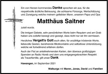 Traueranzeige von Matthäus Saitner von Memminger Zeitung