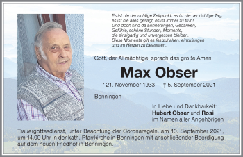 Traueranzeige von Max Obser von Memminger Zeitung