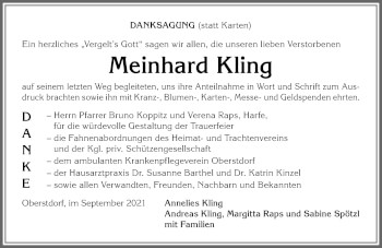 Traueranzeige von Meinhard Kling von Allgäuer Anzeigeblatt