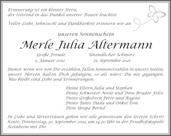 Traueranzeige von Merle Julia Altermann von Memminger Zeitung