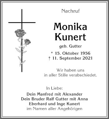 Traueranzeige von Monika Kunert von Allgäuer Zeitung,Kempten