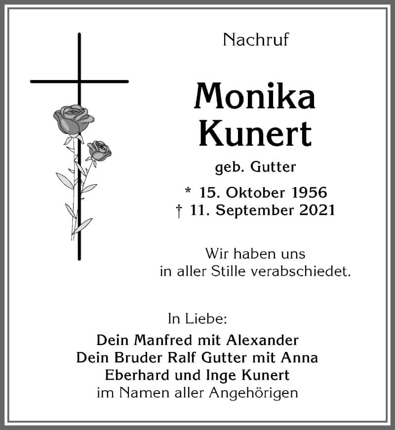  Traueranzeige für Monika Kunert vom 18.09.2021 aus Allgäuer Zeitung,Kempten