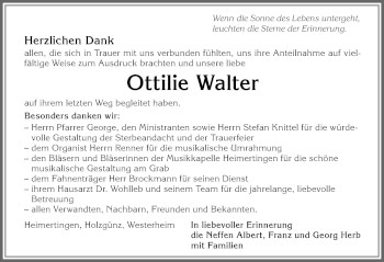 Traueranzeige von Ottilie Walter von Memminger Zeitung