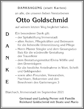 Traueranzeige von Otto Goldschmid von Allgäuer Anzeigeblatt