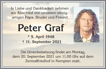 Traueranzeige von Peter Graf von Allgäuer Zeitung,Kempten