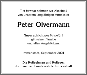 Traueranzeige von Peter Olvermann von Allgäuer Anzeigeblatt