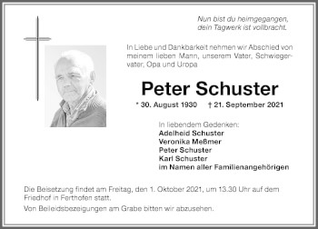 Traueranzeige von Peter Schuster von Allgäuer Zeitung