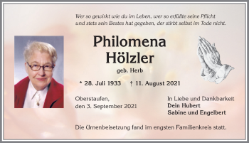 Traueranzeige von Philomena Hölzler von Allgäuer Anzeigeblatt